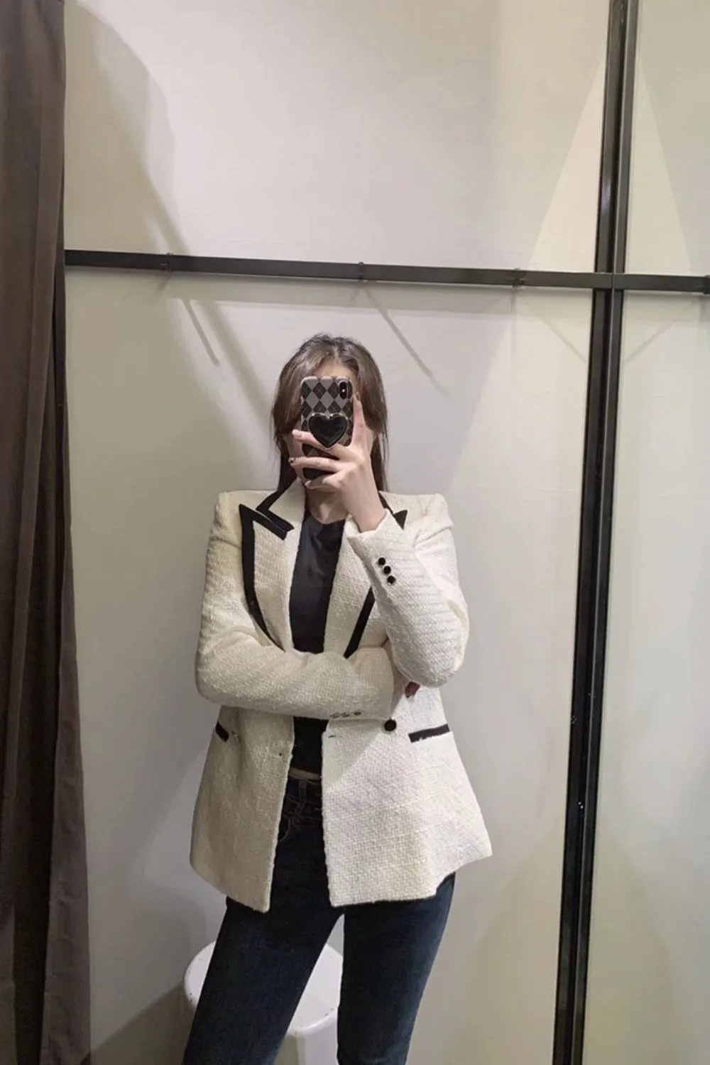 ' Austin' Color-Blocked Trimmed Textured Tailored Blazer