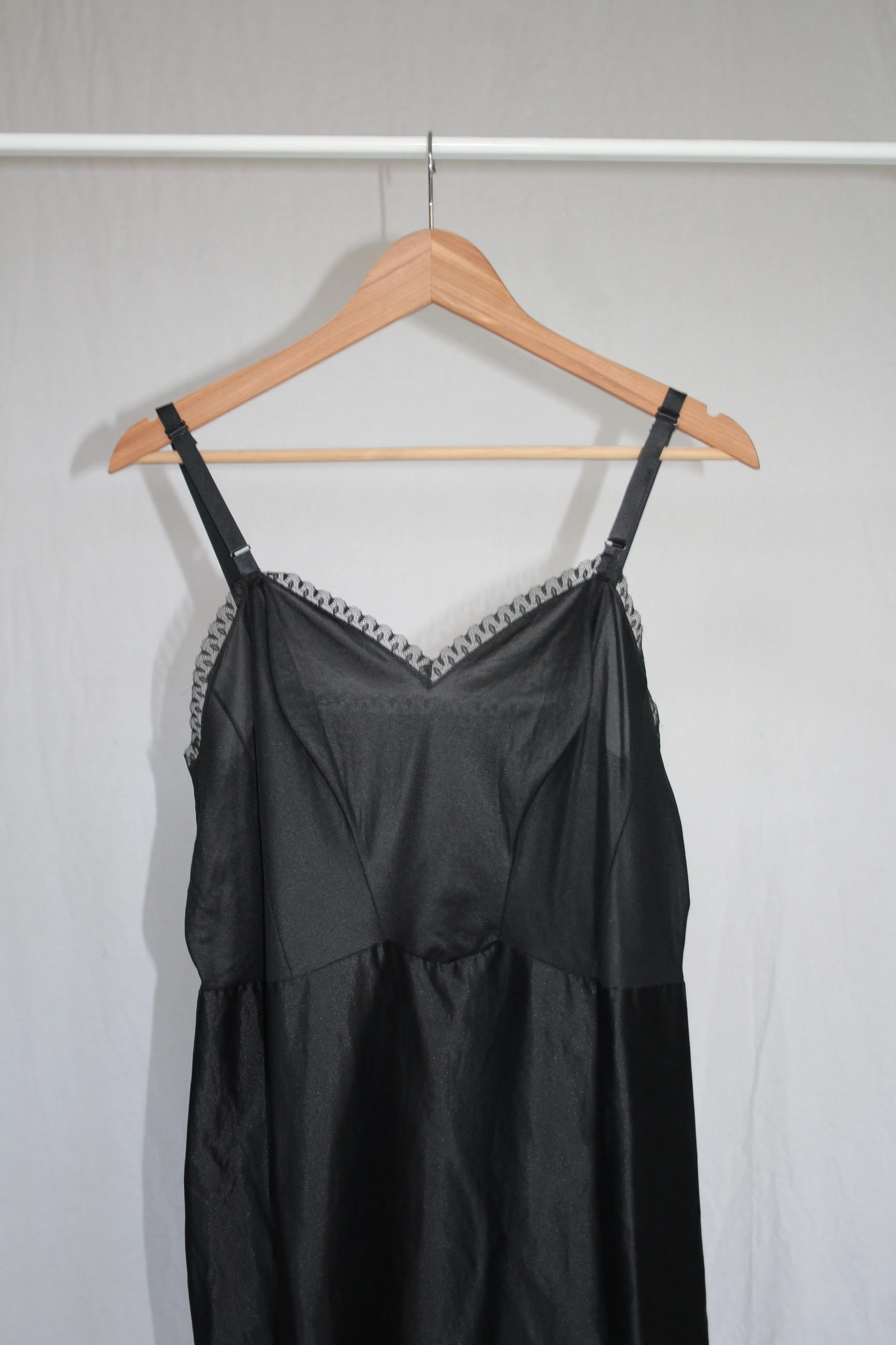 80s Black Slip Dress - M/L