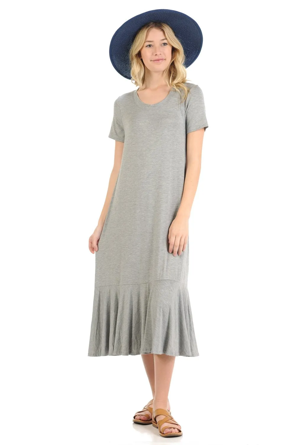 A-Line Ruffle Hemline Midi Dress