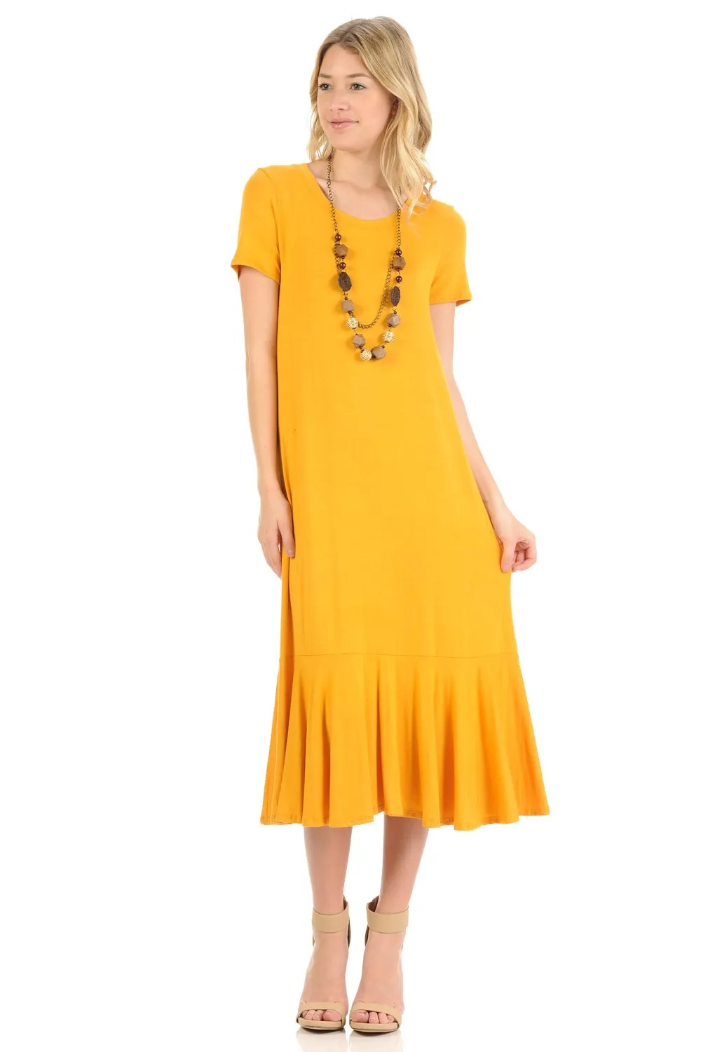 A-Line Ruffle Hemline Midi Dress