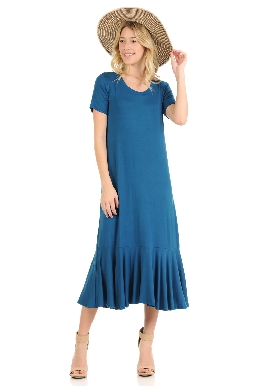 A-Line Ruffle Hemline Midi Dress