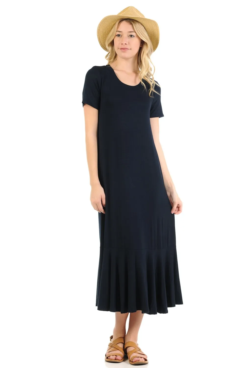 A-Line Ruffle Hemline Midi Dress