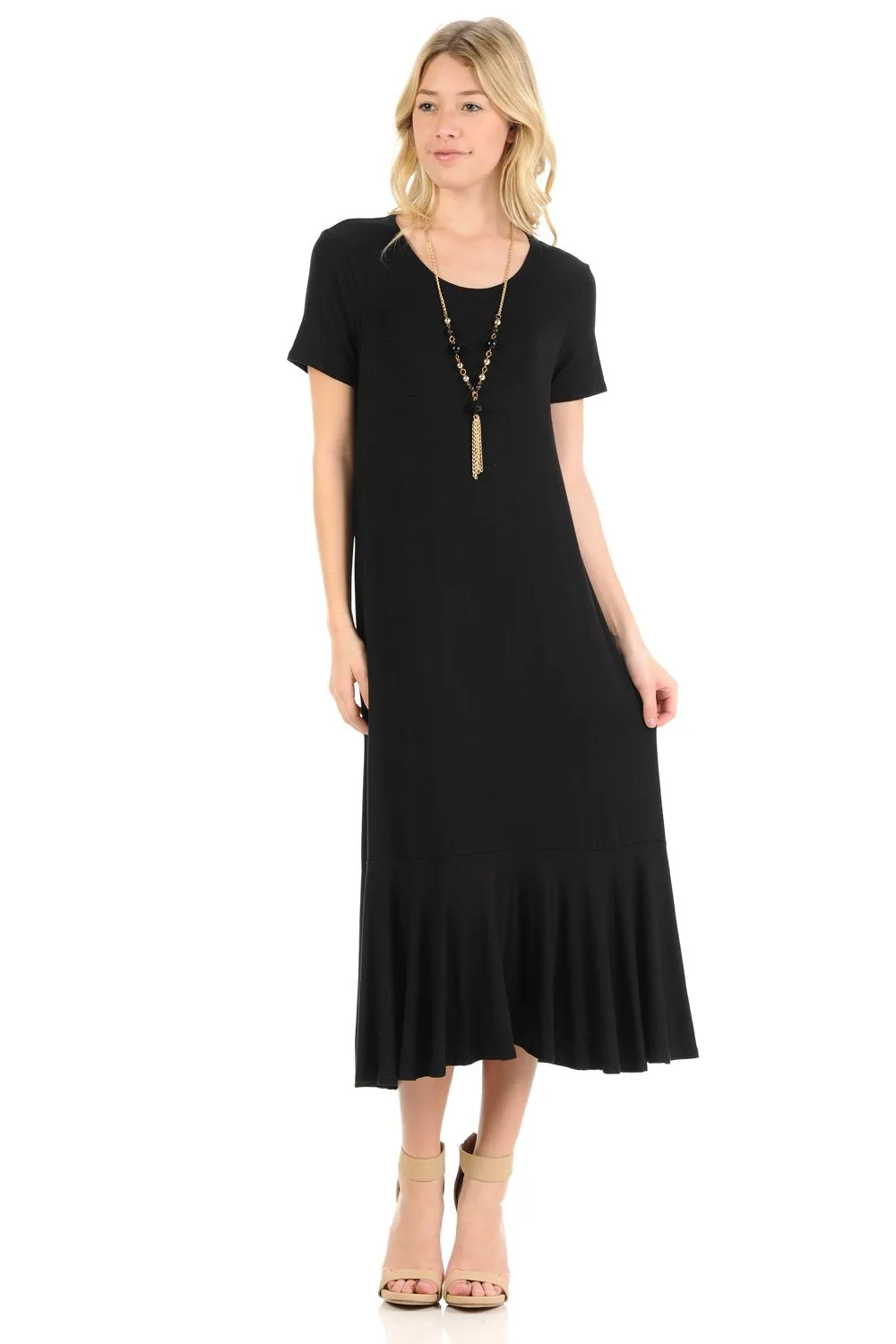 A-Line Ruffle Hemline Midi Dress