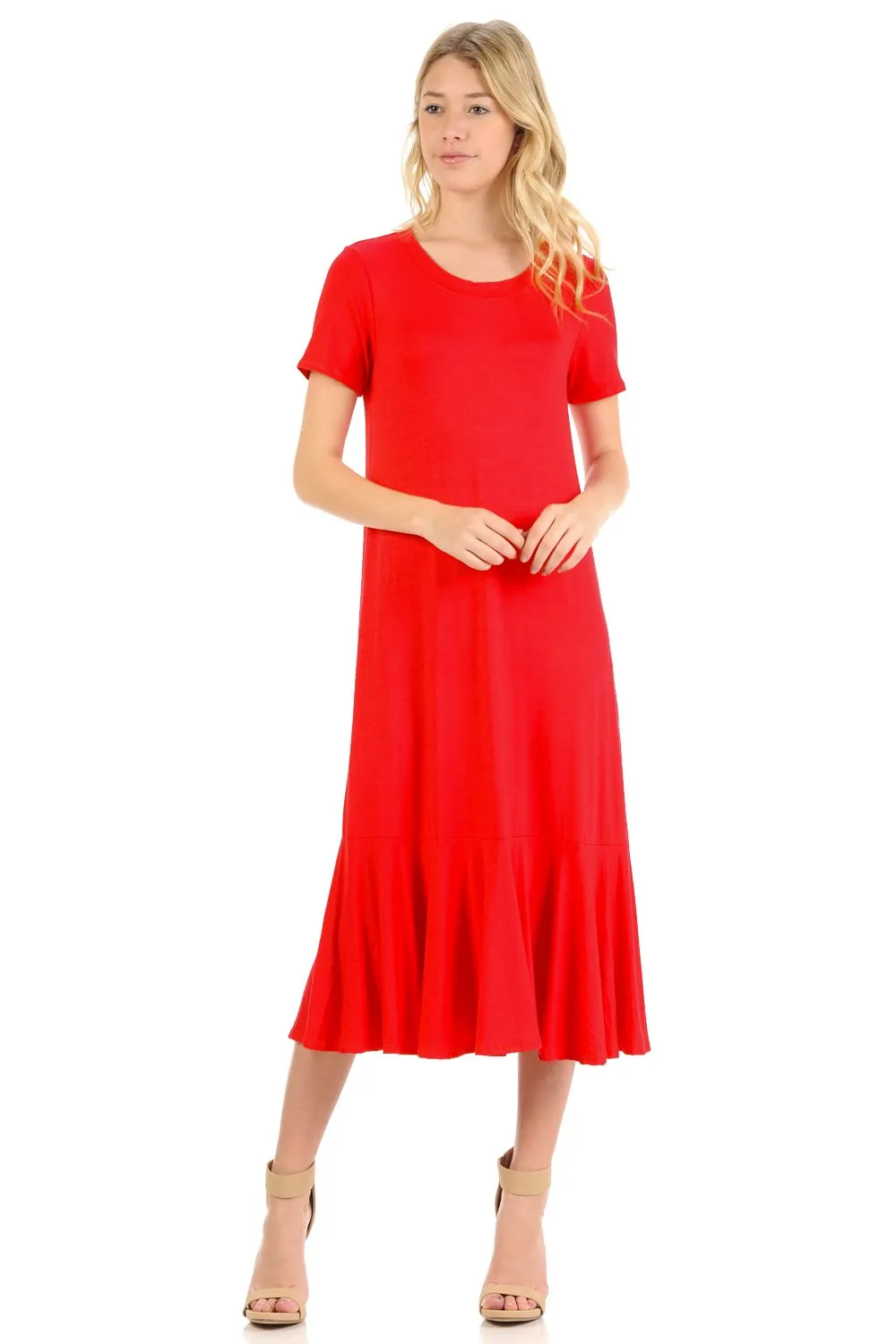 A-Line Ruffle Hemline Midi Dress
