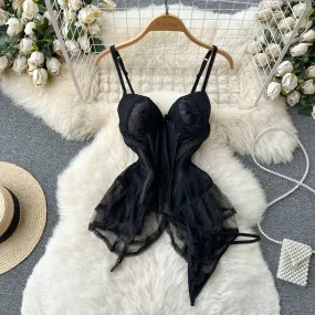 Black Lace Patchwork Halter Dress