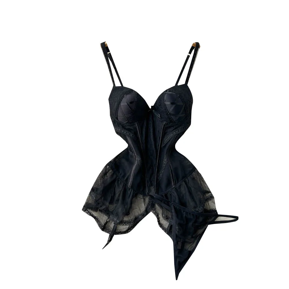 Black Lace Patchwork Halter Dress