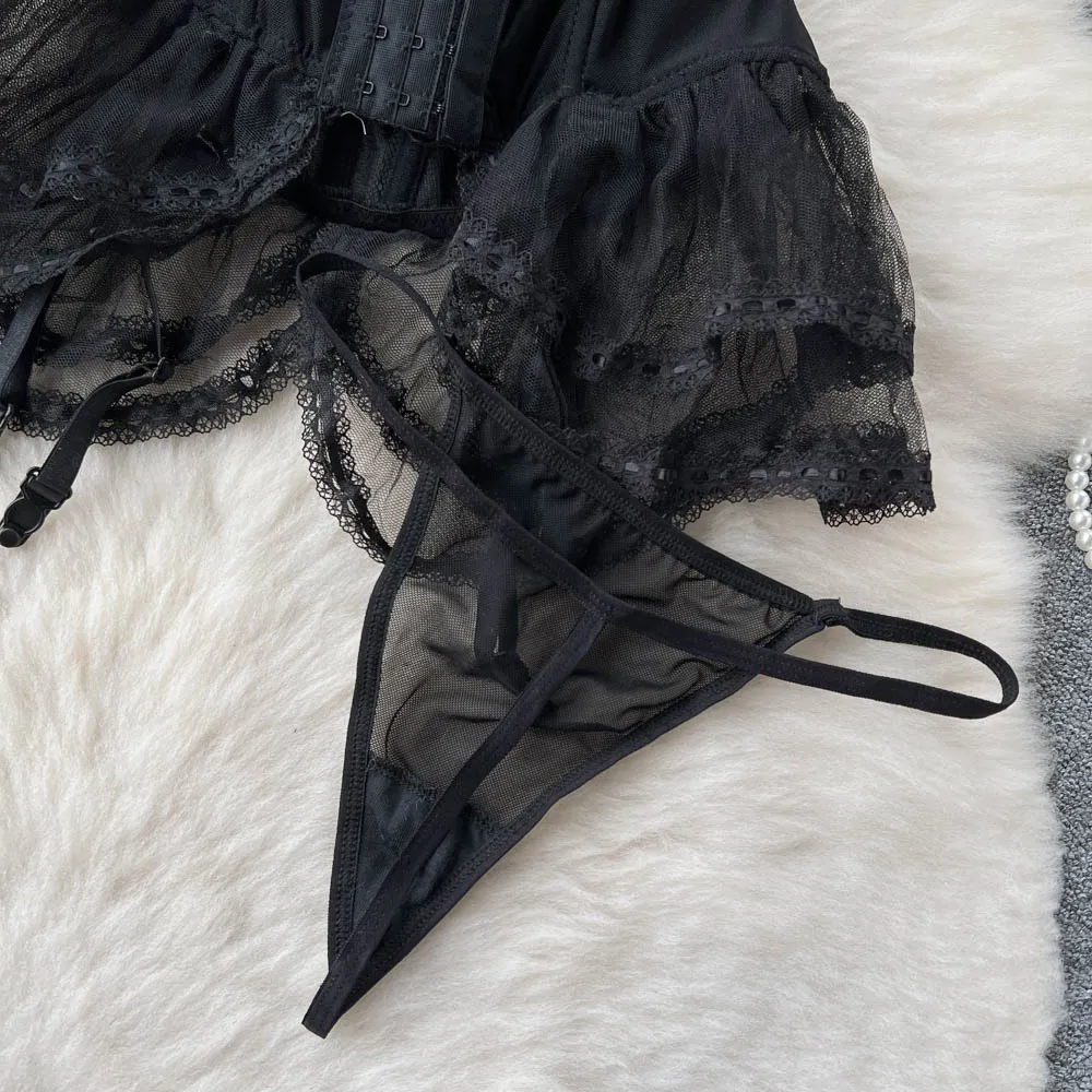 Black Lace Patchwork Halter Dress