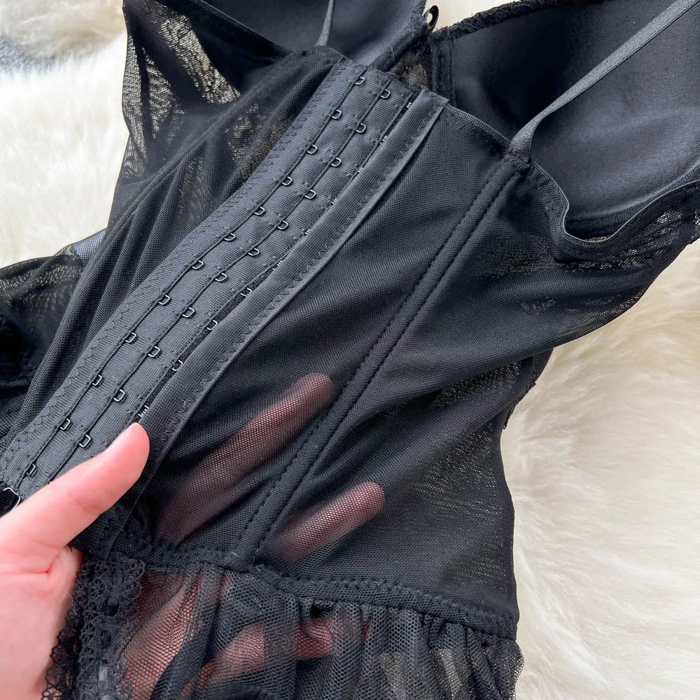 Black Lace Patchwork Halter Dress