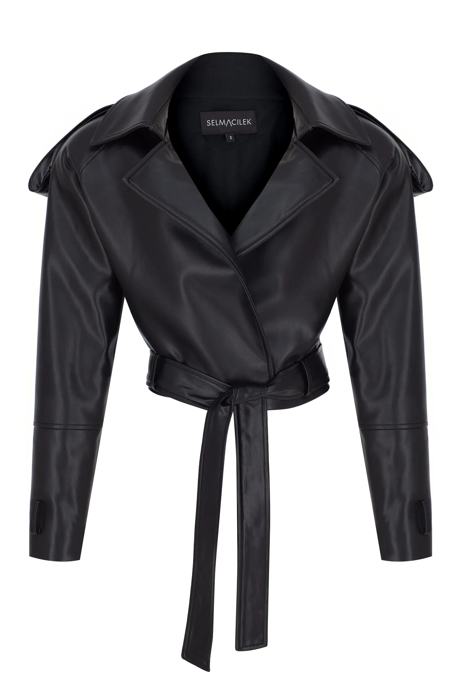Black Vegan Leather Belt Detailed Jacket