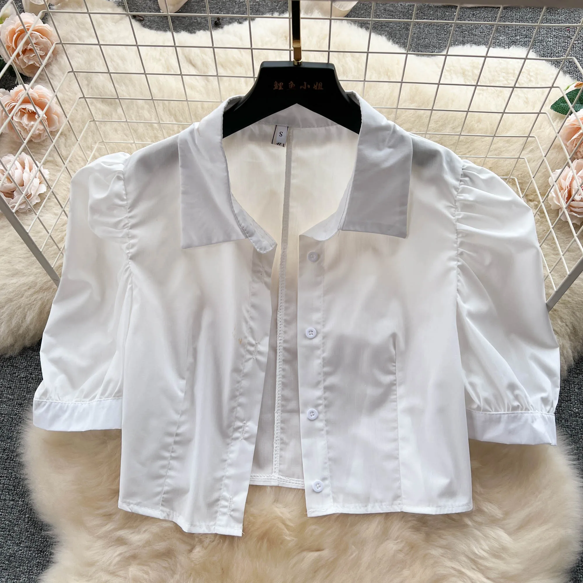 Bubble-sleeve Blouse&Halter Pleated Dress