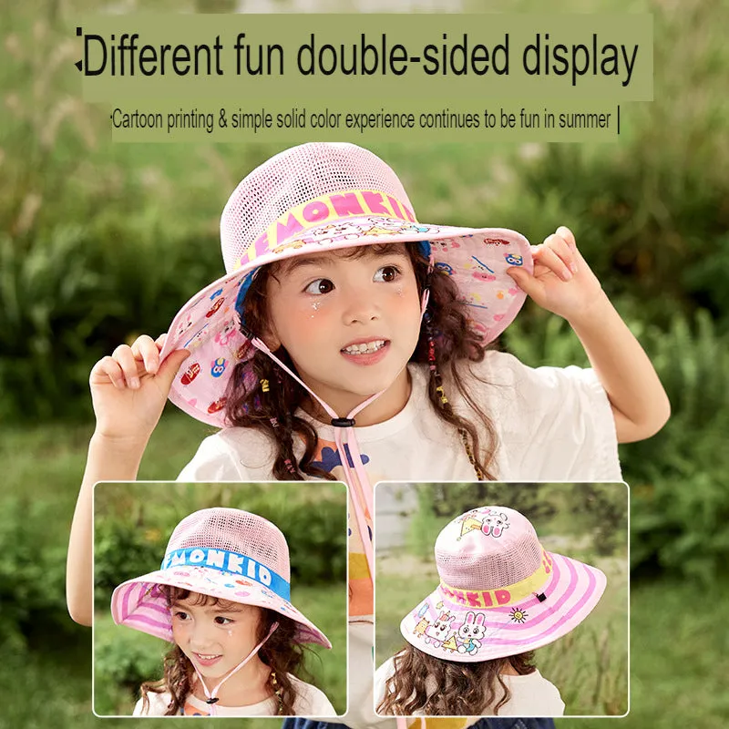 children's sun hat spring and autumn boys and girls double-sided fisherman hat summer sun hat mesh basin hat