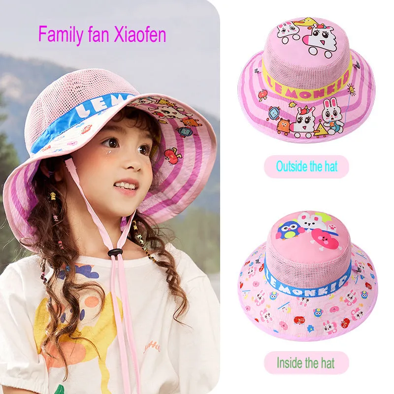 children's sun hat spring and autumn boys and girls double-sided fisherman hat summer sun hat mesh basin hat