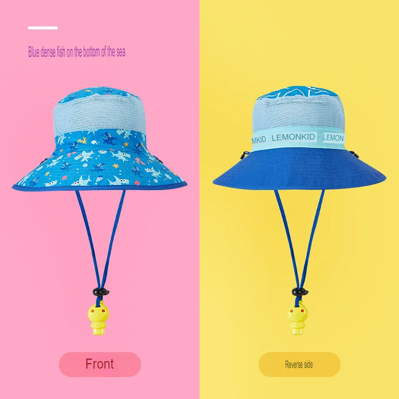 children's sun hat spring and autumn boys and girls double-sided fisherman hat summer sun hat mesh basin hat