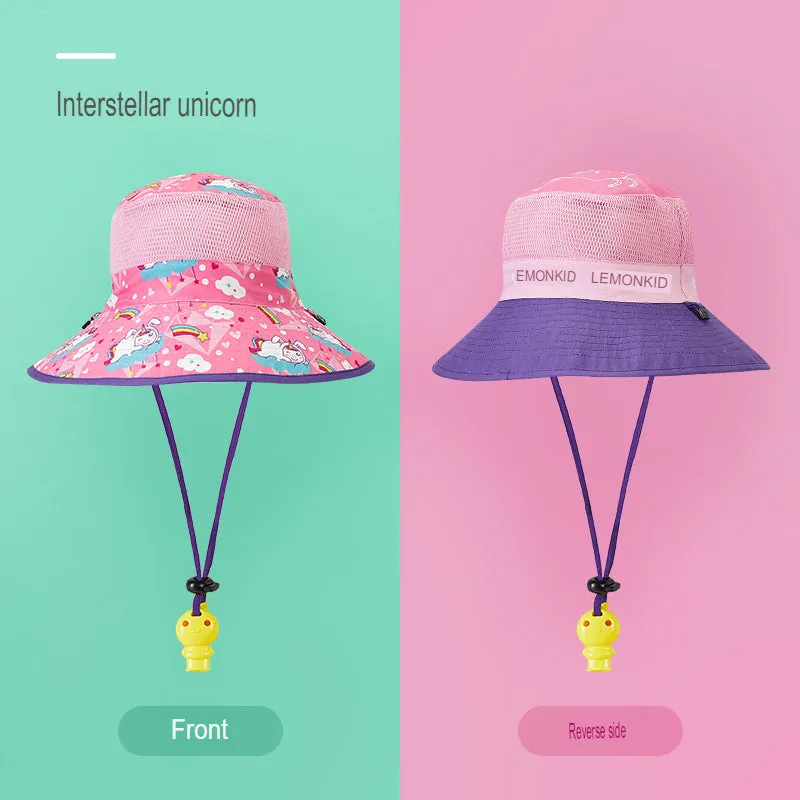 children's sun hat spring and autumn boys and girls double-sided fisherman hat summer sun hat mesh basin hat