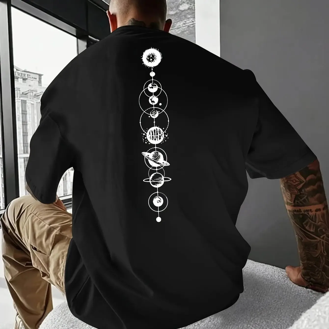 Cosmic Comfort Men’s 100% Cotton Graphic Tee - Casual Slim Fit for Year-Round Wear