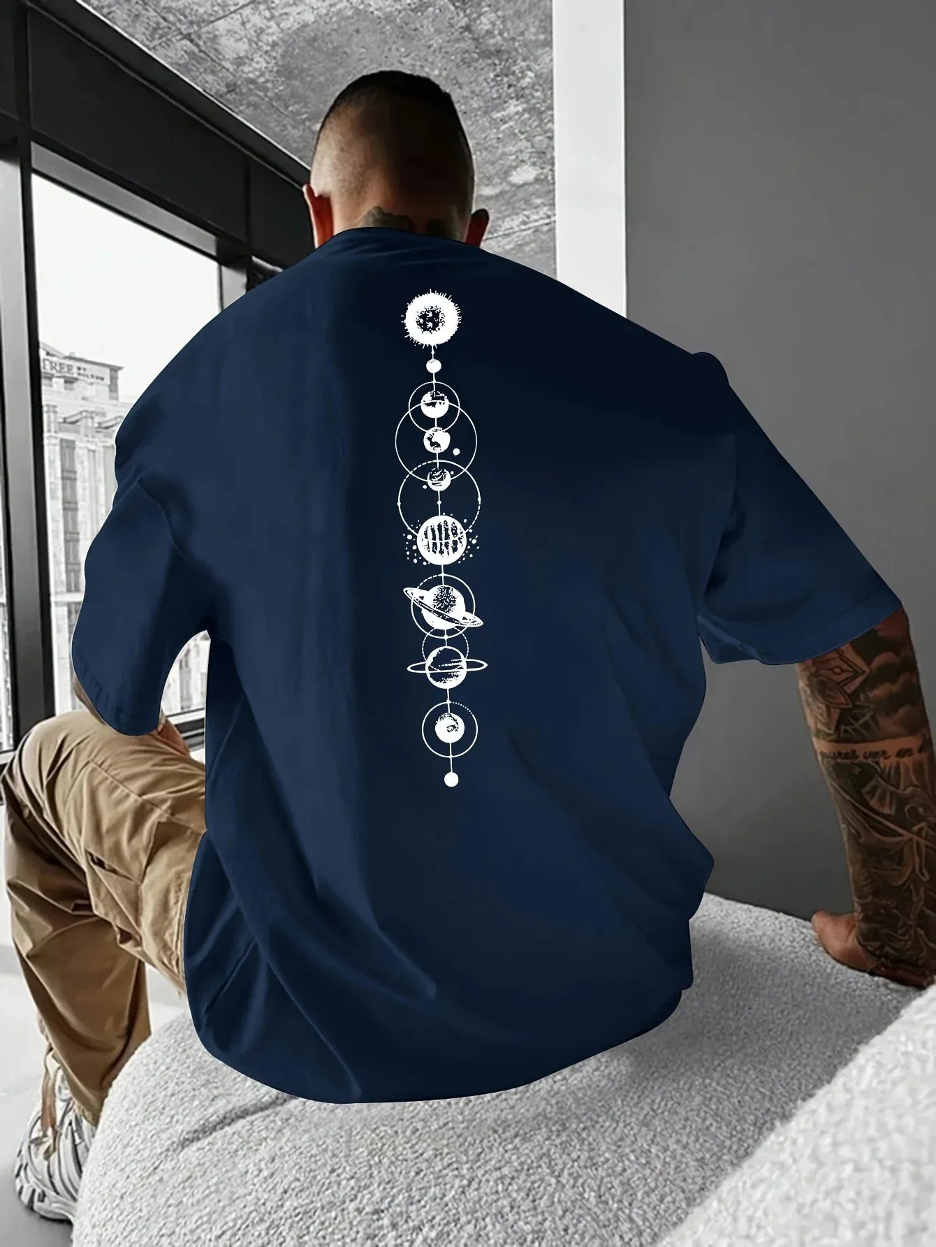 Cosmic Comfort Men’s 100% Cotton Graphic Tee - Casual Slim Fit for Year-Round Wear