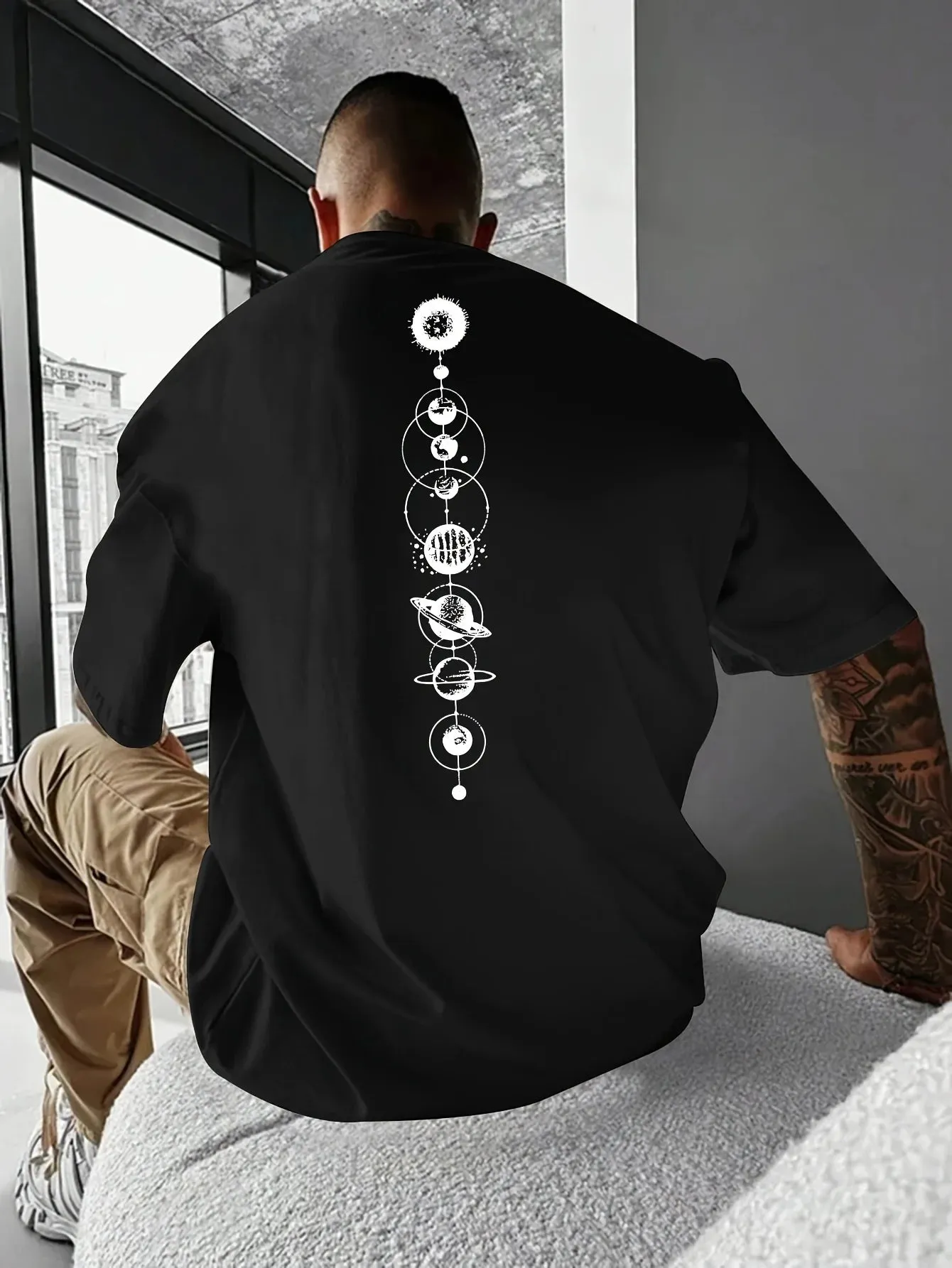 Cosmic Comfort Men’s 100% Cotton Graphic Tee - Casual Slim Fit for Year-Round Wear