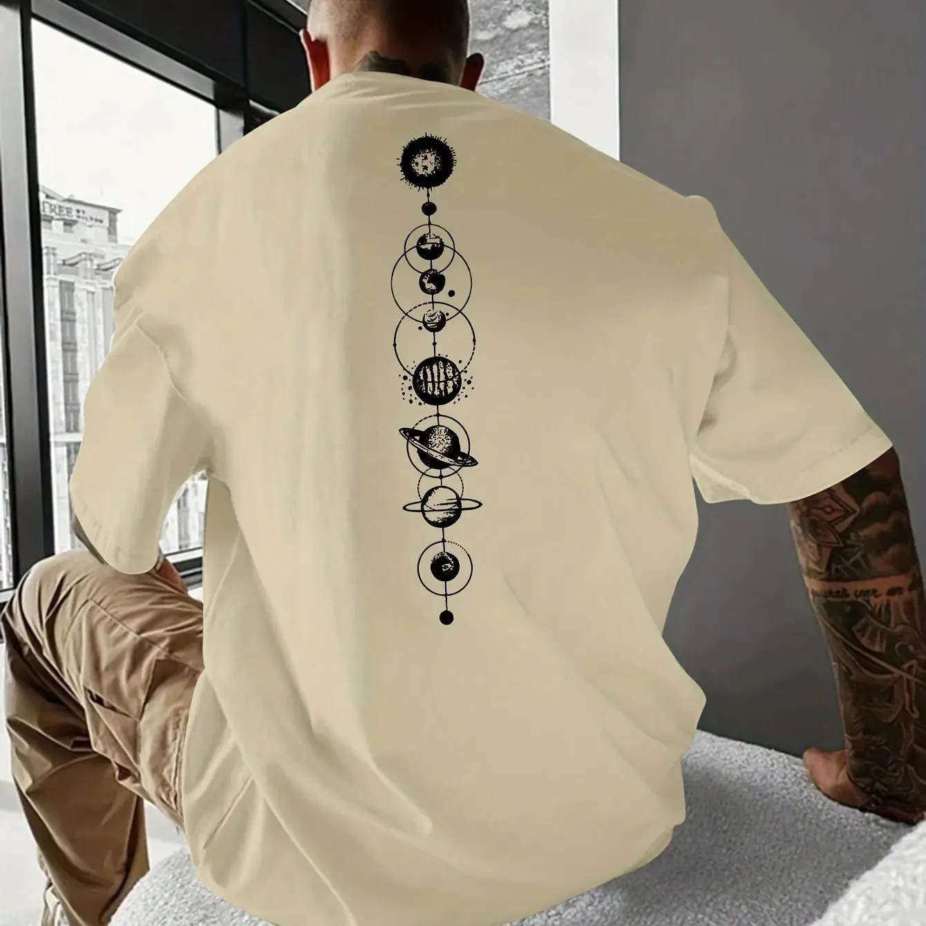 Cosmic Comfort Men’s 100% Cotton Graphic Tee - Casual Slim Fit for Year-Round Wear