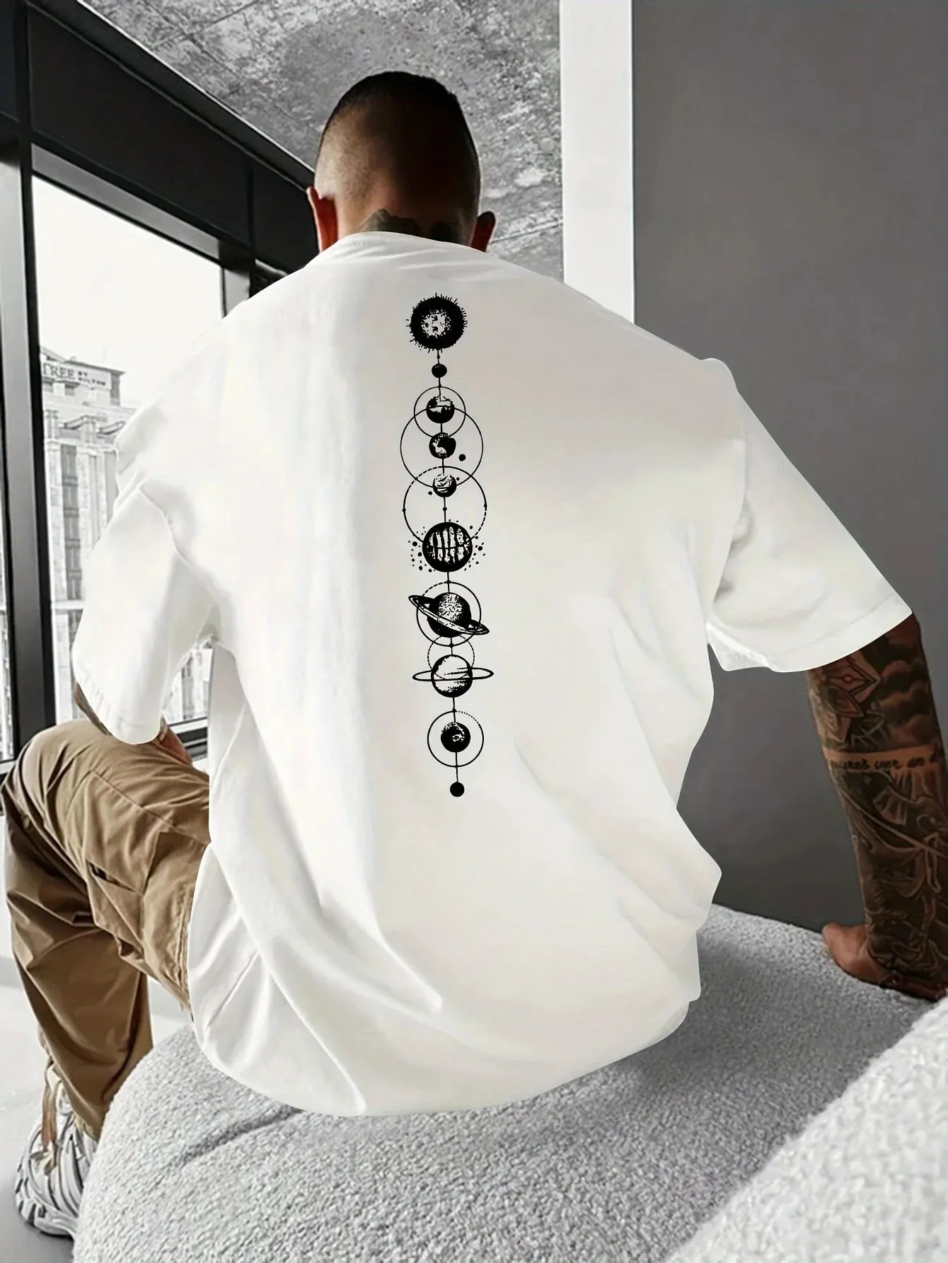 Cosmic Comfort Men’s 100% Cotton Graphic Tee - Casual Slim Fit for Year-Round Wear