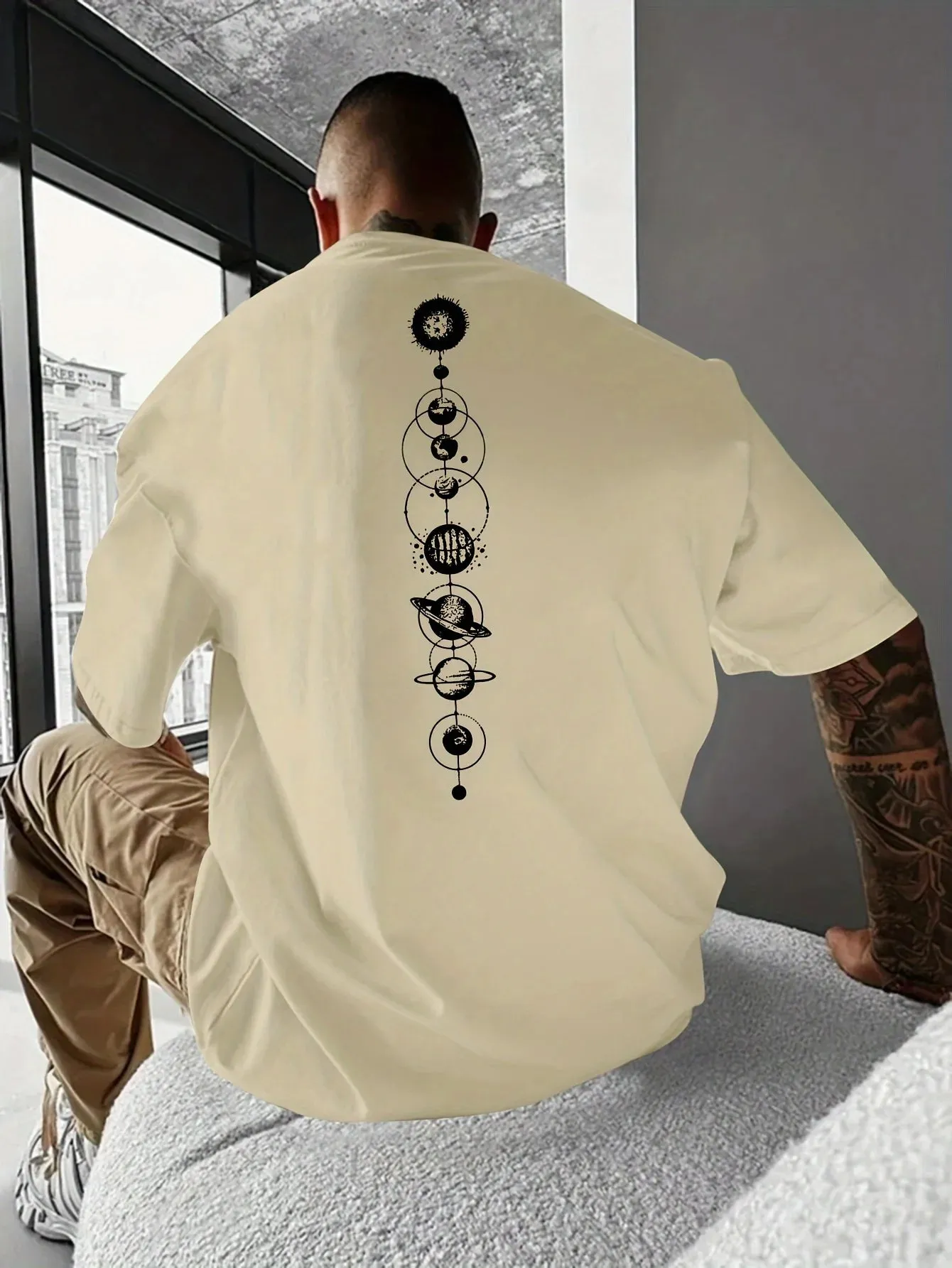 Cosmic Comfort Men’s 100% Cotton Graphic Tee - Casual Slim Fit for Year-Round Wear