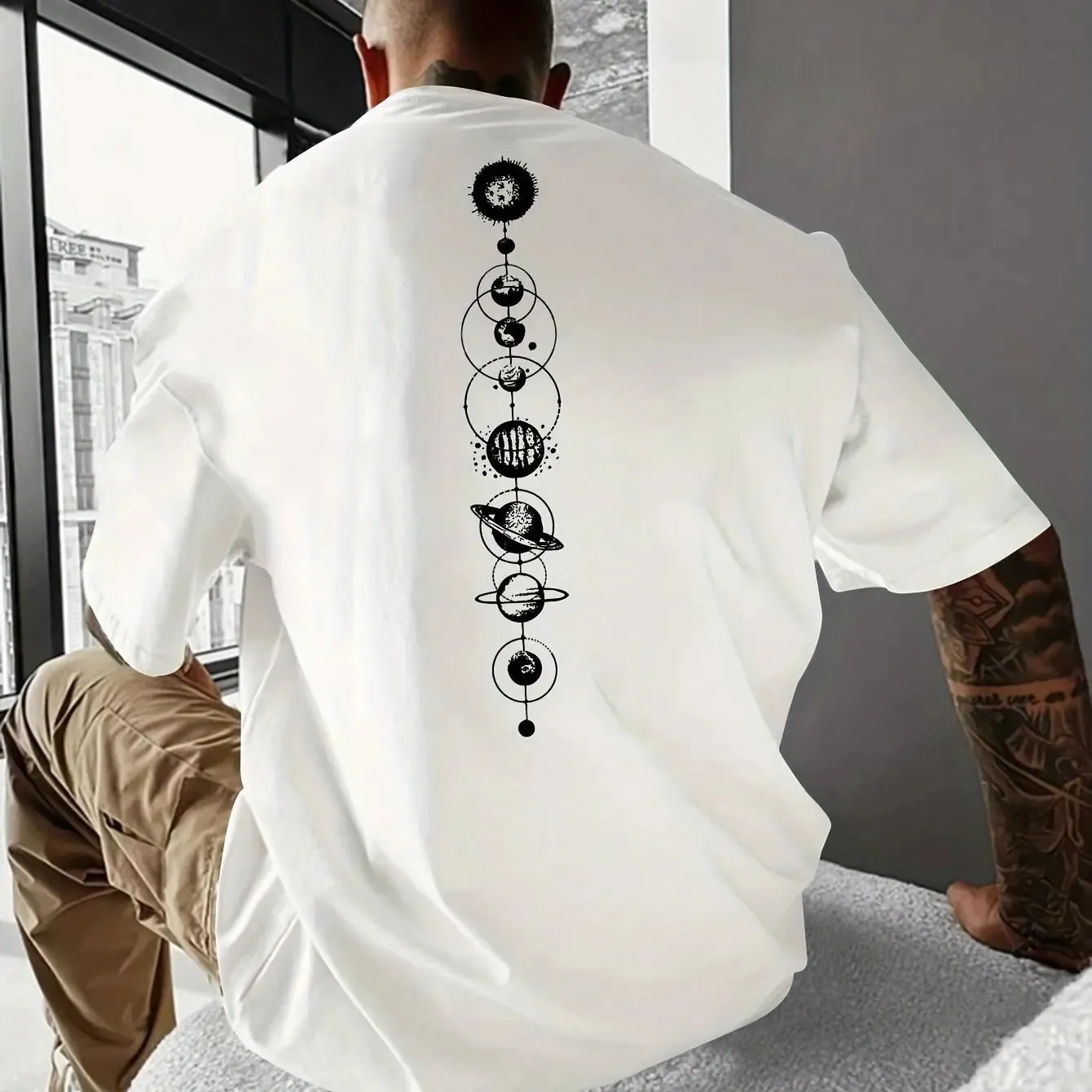 Cosmic Comfort Men’s 100% Cotton Graphic Tee - Casual Slim Fit for Year-Round Wear