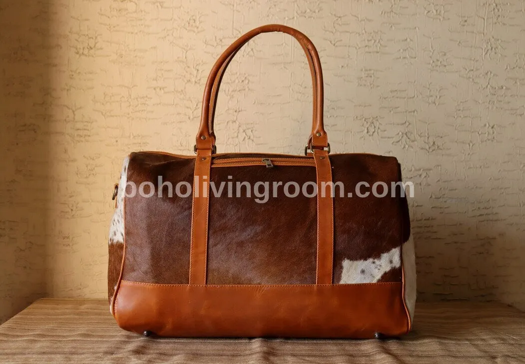 Cow Skin Duffle Bags Brown White