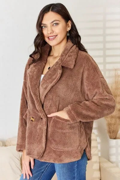 Double Breasted Fuzzy Coat
