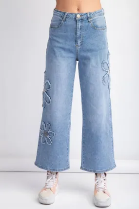 Flower Patch Washed Denim Pants