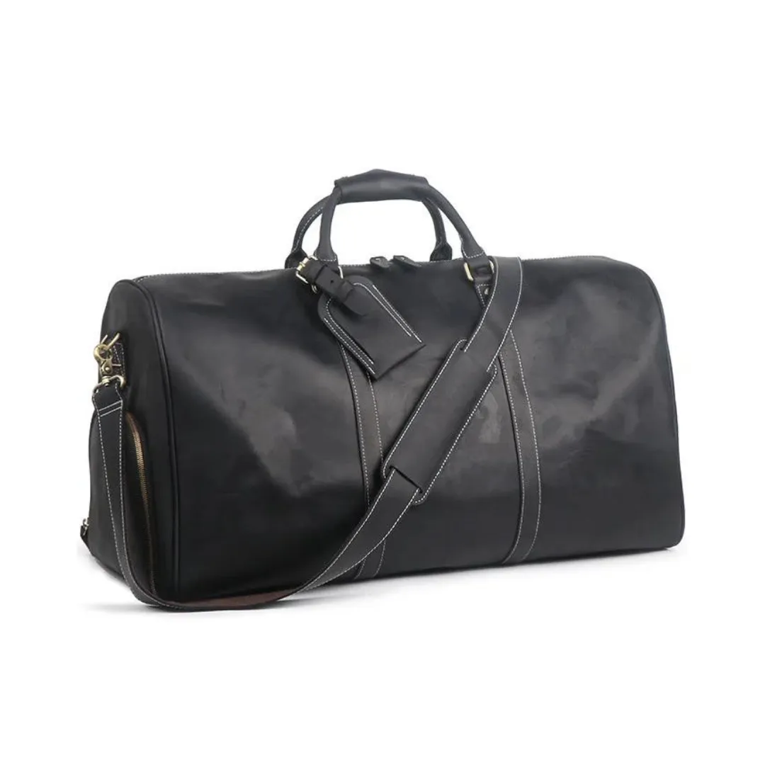 Handmade Large Vintage Full Grain Leather Duffle Bag with shoe Compartment