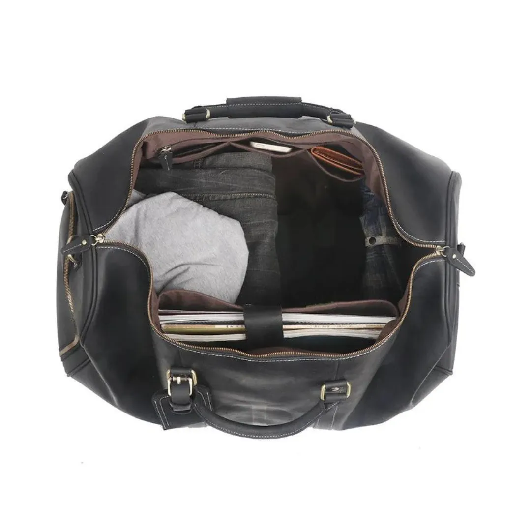 Handmade Large Vintage Full Grain Leather Duffle Bag with shoe Compartment