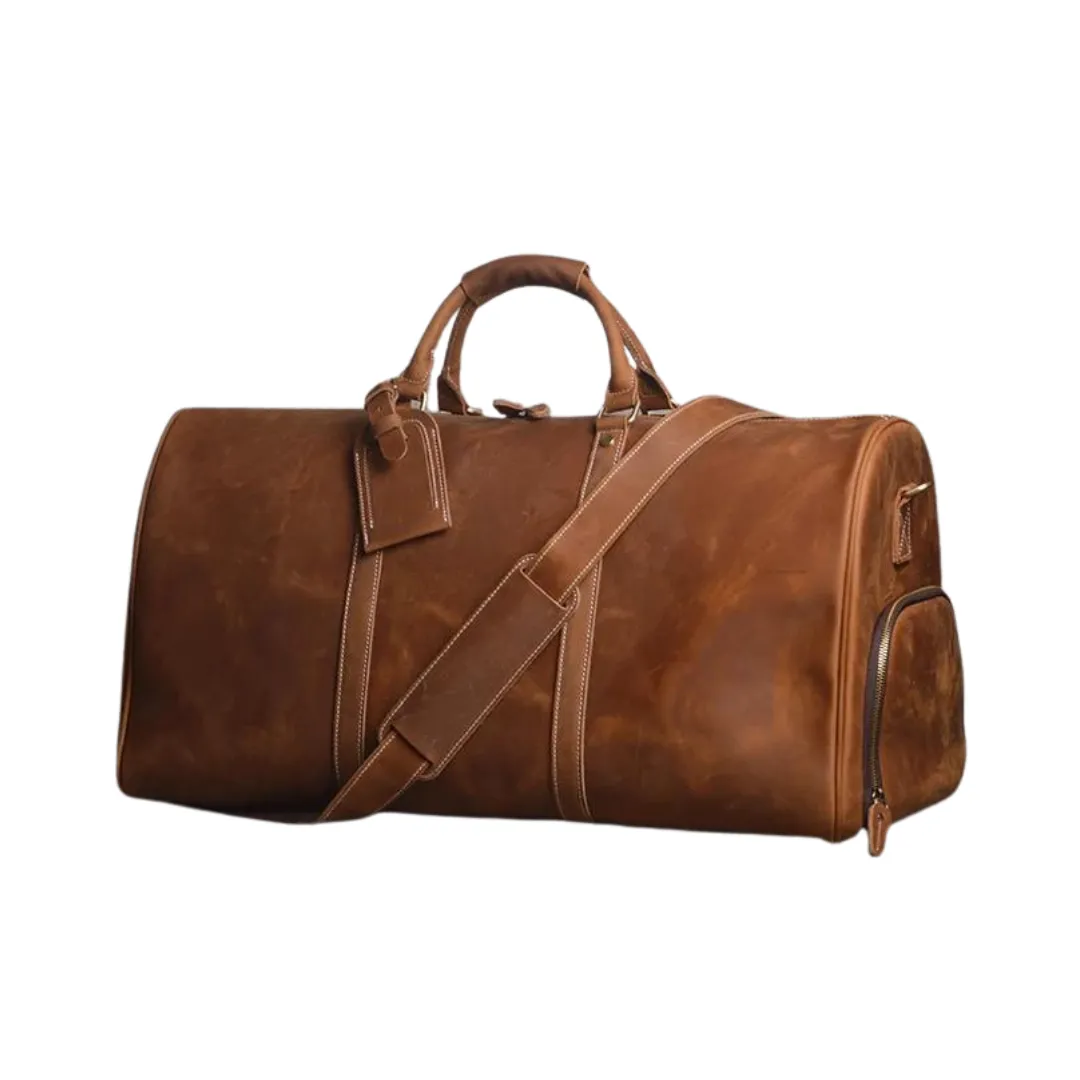 Handmade Large Vintage Full Grain Leather Duffle Bag with shoe Compartment