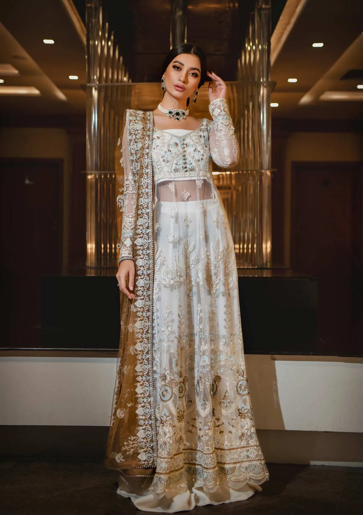 Latest Pakistani Pishwas Dress in White Shade #PF364