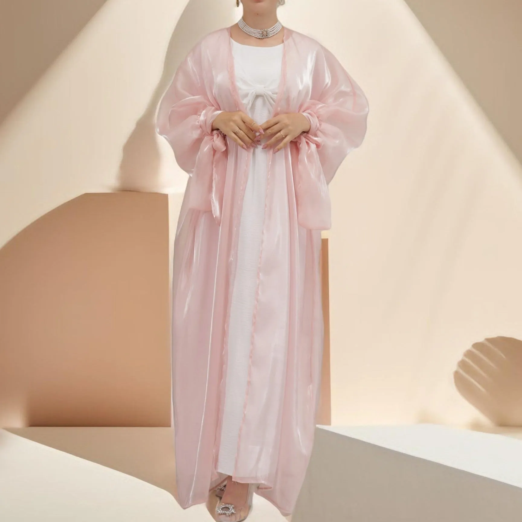 Leena-Ethereal Organza Abaya with Puff Sleeves