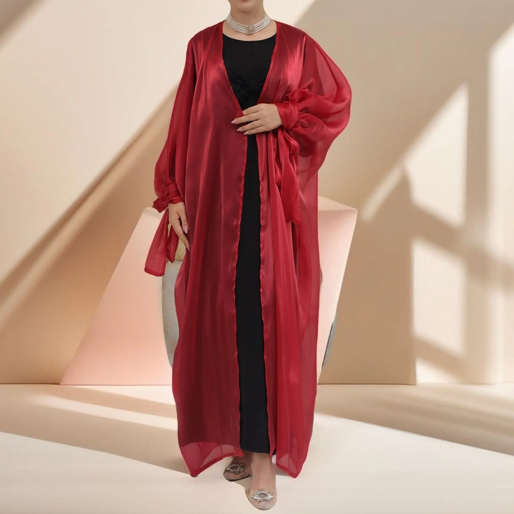 Leena-Ethereal Organza Abaya with Puff Sleeves