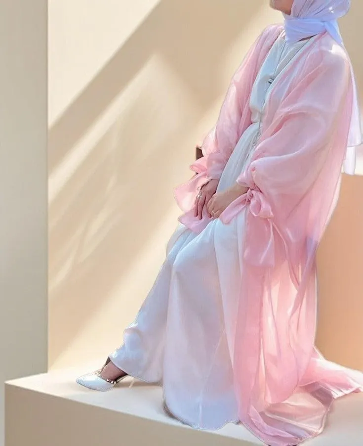Leena-Ethereal Organza Abaya with Puff Sleeves