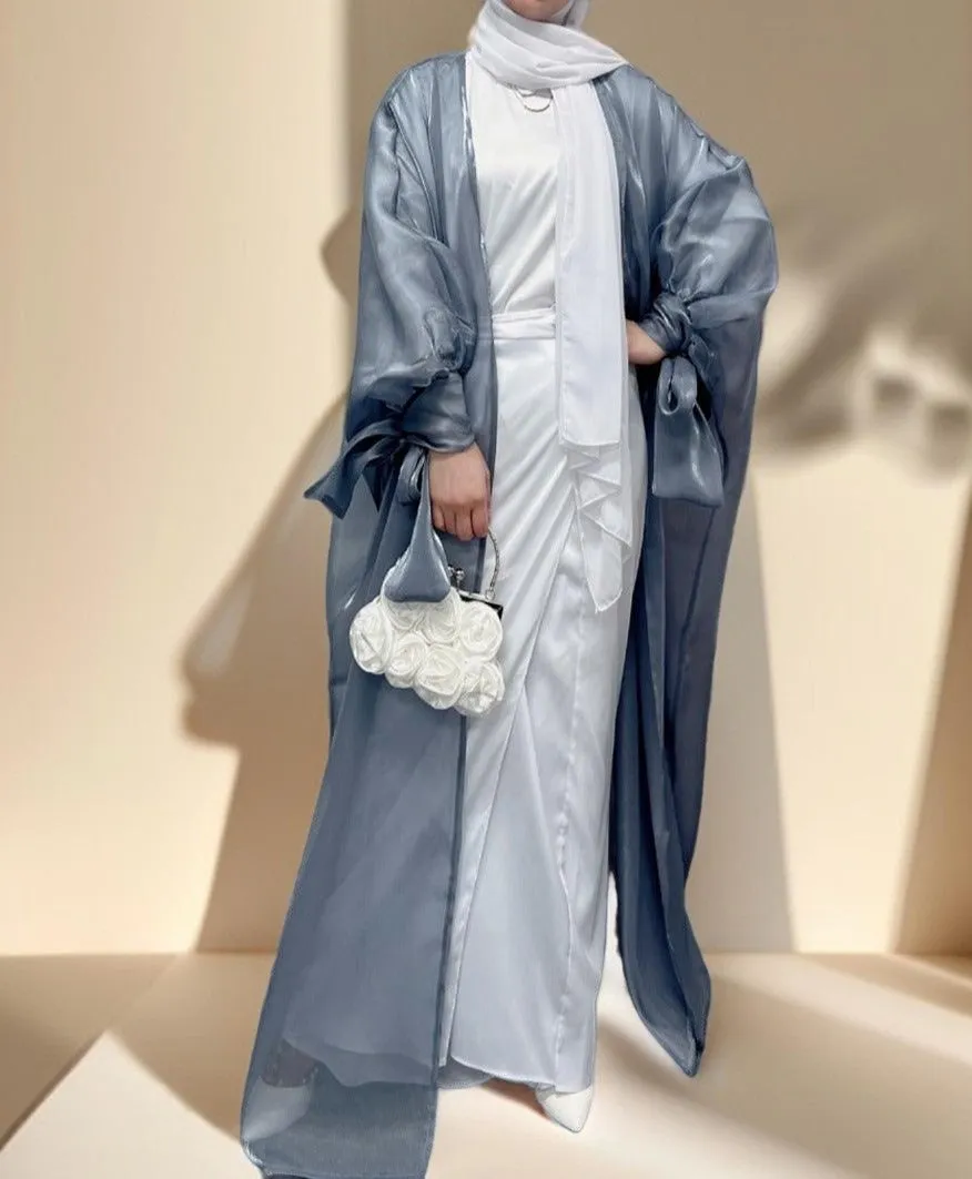 Leena-Ethereal Organza Abaya with Puff Sleeves
