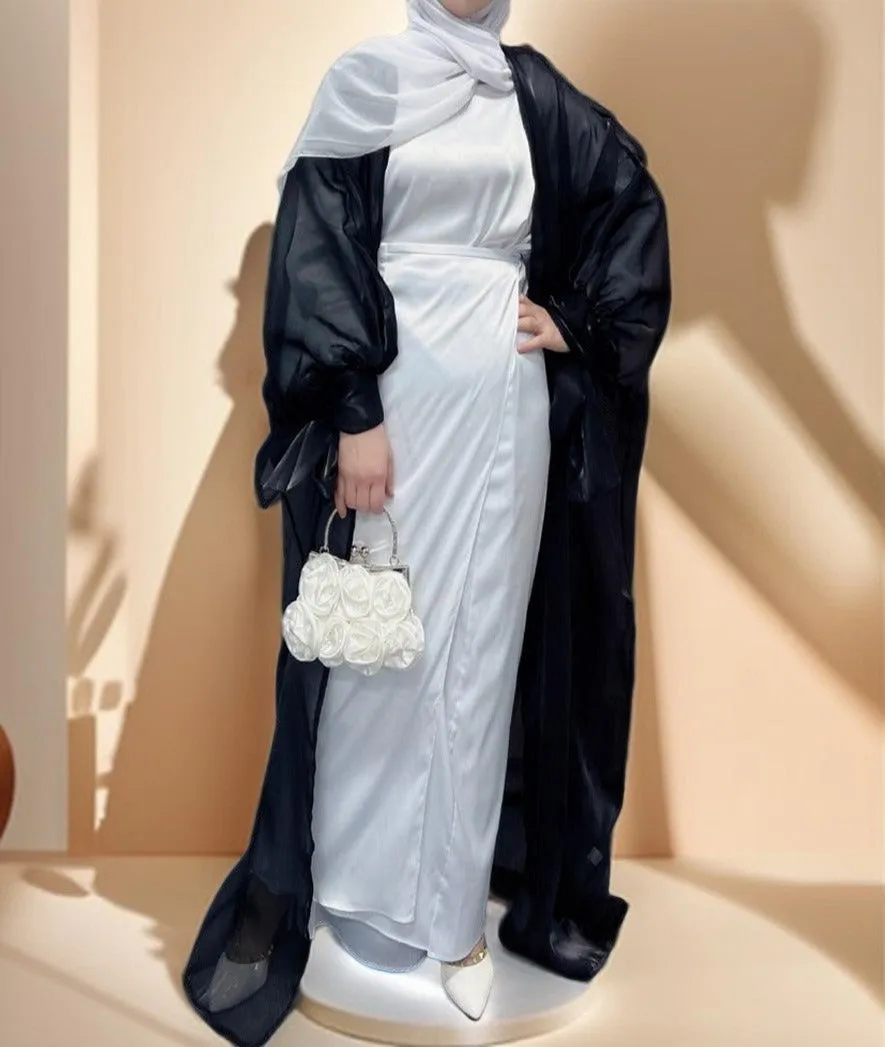 Leena-Ethereal Organza Abaya with Puff Sleeves