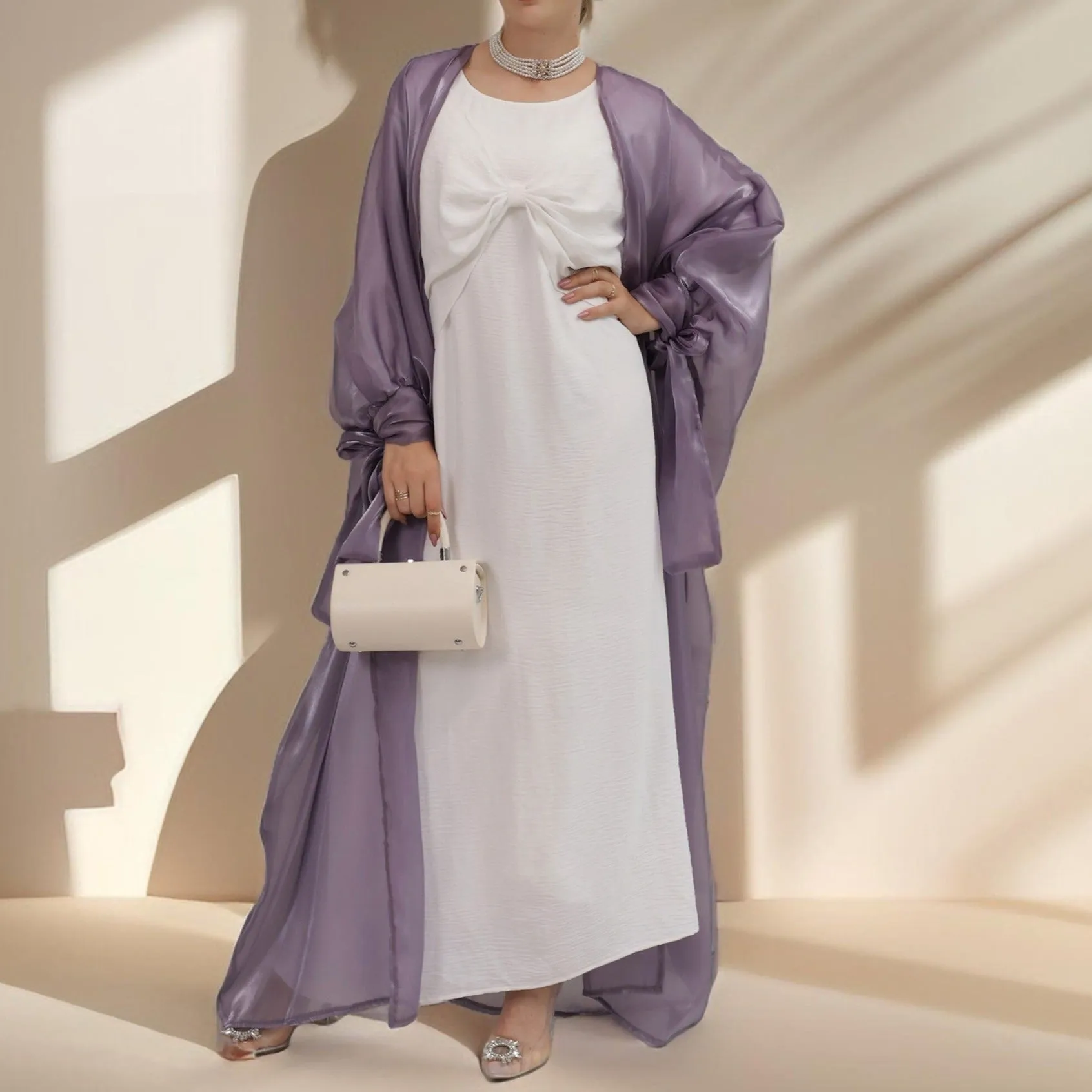 Leena-Ethereal Organza Abaya with Puff Sleeves