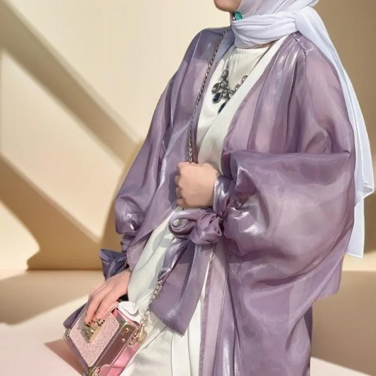 Leena-Ethereal Organza Abaya with Puff Sleeves