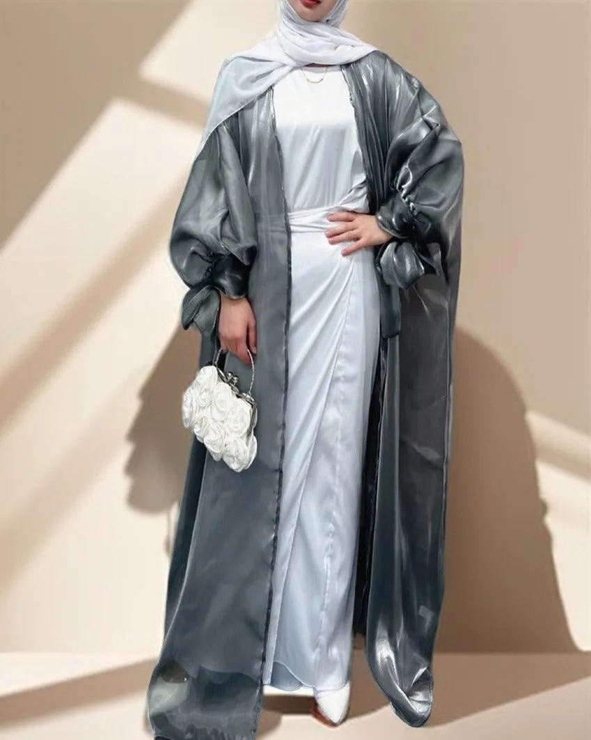 Leena-Ethereal Organza Abaya with Puff Sleeves