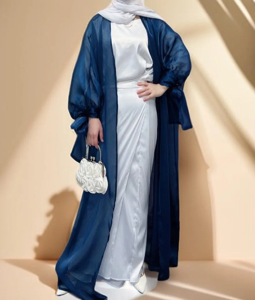 Leena-Ethereal Organza Abaya with Puff Sleeves