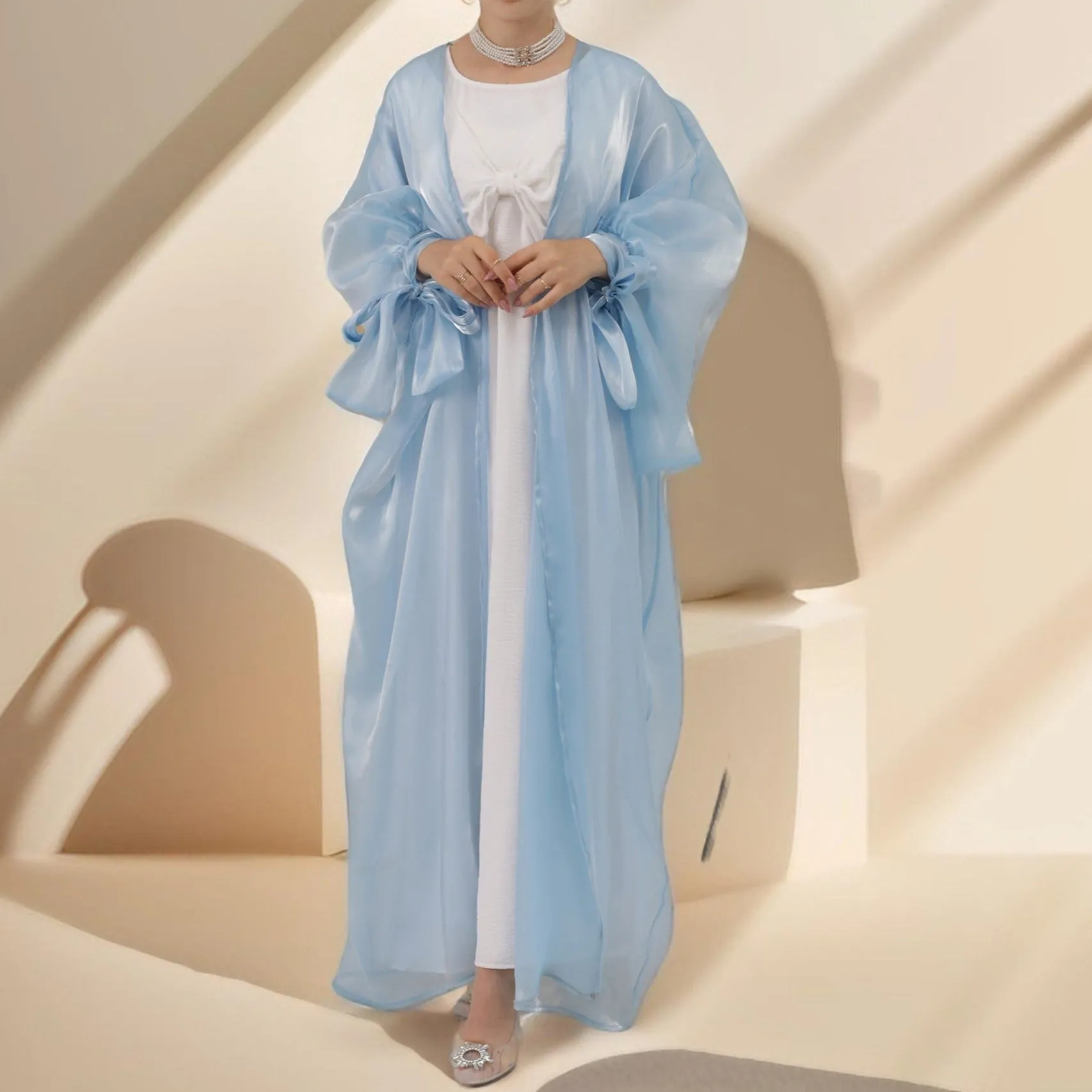 Leena-Ethereal Organza Abaya with Puff Sleeves