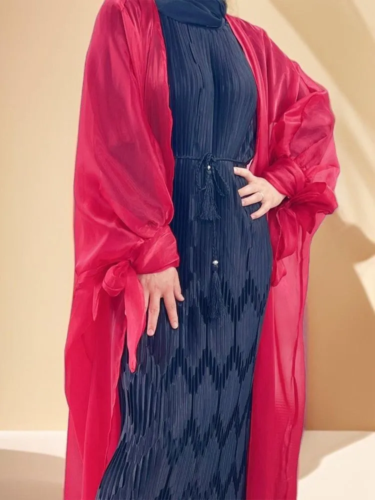 Leena-Ethereal Organza Abaya with Puff Sleeves