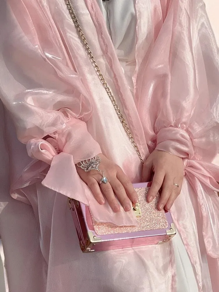 Leena-Ethereal Organza Abaya with Puff Sleeves