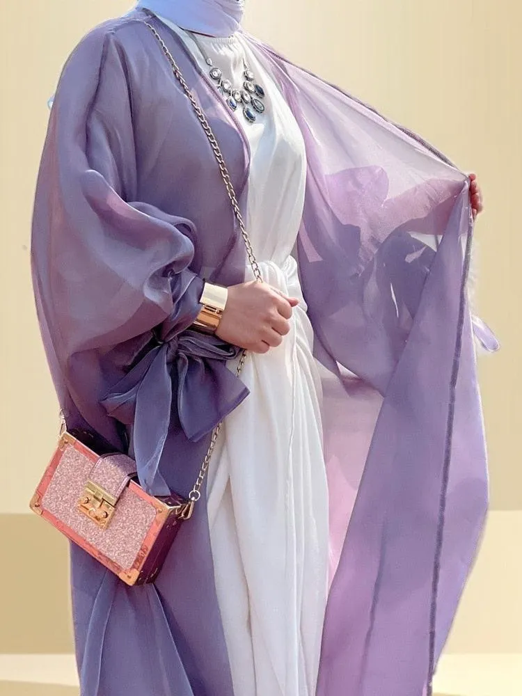 Leena-Ethereal Organza Abaya with Puff Sleeves