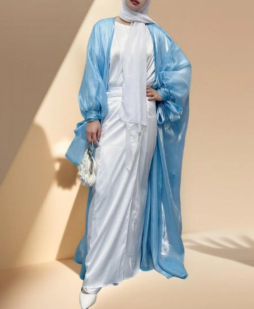 Leena-Ethereal Organza Abaya with Puff Sleeves