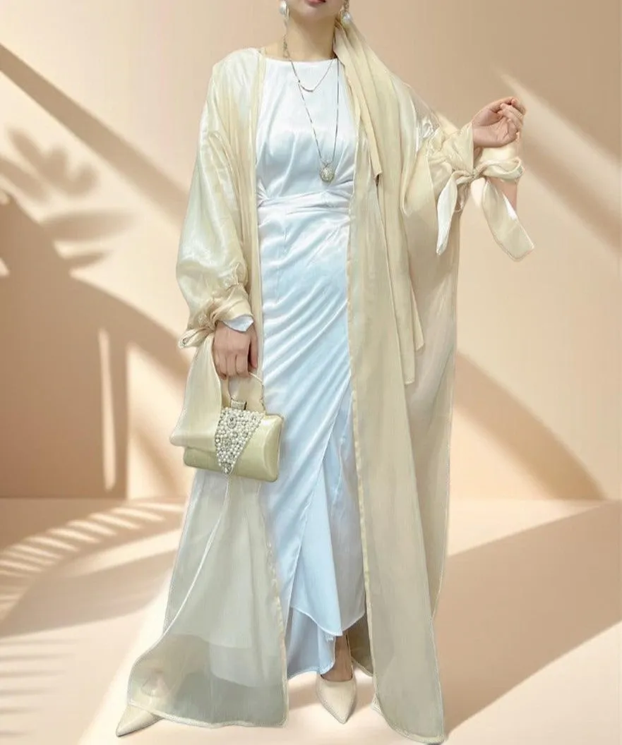 Leena-Ethereal Organza Abaya with Puff Sleeves