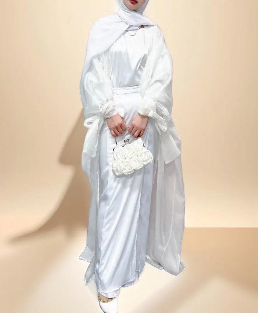 Leena-Ethereal Organza Abaya with Puff Sleeves