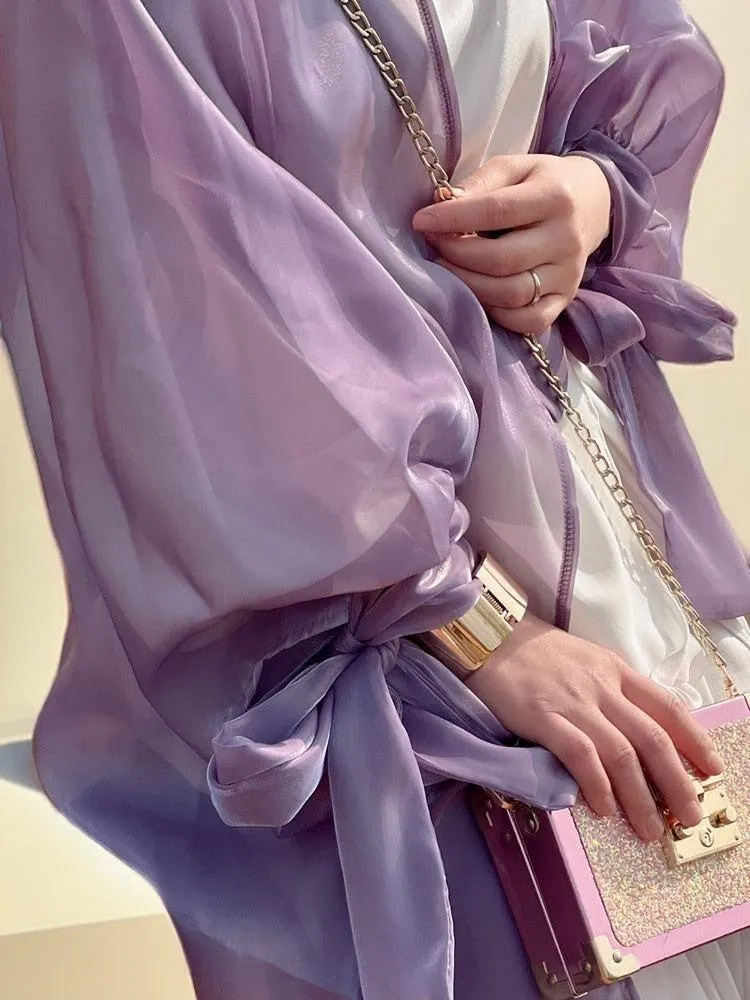 Leena-Ethereal Organza Abaya with Puff Sleeves