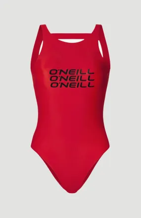 Logo High Neck Swimsuit | Red Coat